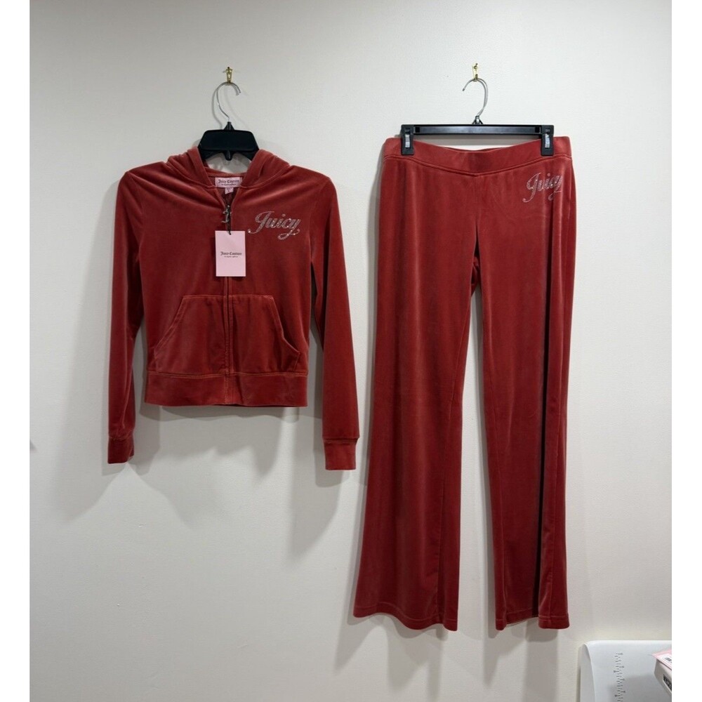 Juicy Couture Classic Velour Tracksuit Baked Apple Rhinestone Set Size S NWT